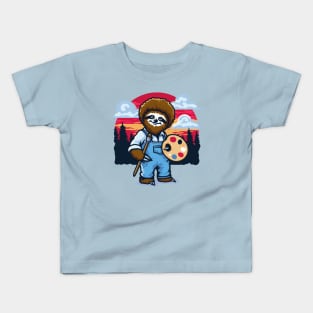 Sloth Painter Sunset Kids T-Shirt